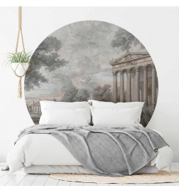 Pyöreä seinämaalaus - Temple on a hill - Greek architecture in subdued colours