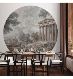 Round Wall Mural - Temple on a hill - Greek architecture in subdued colours