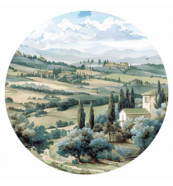 Fototapet rotund - Landscape with sunny green fields