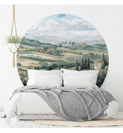 Mural de parede redondo - Landscape with sunny green fields