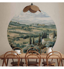 Round Wall Mural - Landscape with sunny green fields