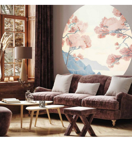 Ümmargune fototapeet - Ocean, cliffs and trees, a delicate motif in pastel colours