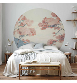 Round Wall Mural - Ocean, cliffs and trees, a delicate motif in pastel colours