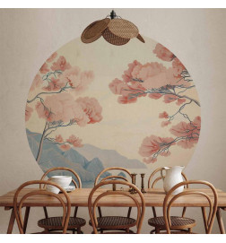 Apaļā fototapete - Ocean, cliffs and trees, a delicate motif in pastel colours