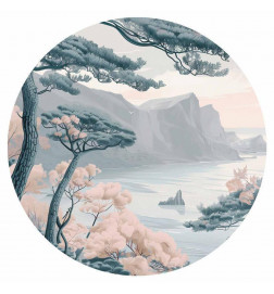 Ronde fotobehang - Blue coast in delicate colours