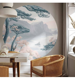 Round Wall Mural - Blue coast in delicate colours