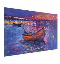 Plakatas - Modern impressionism - night landscape of a lake with a floating boat