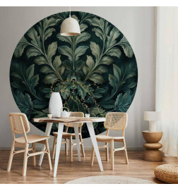 Round Wall Mural - Victorian leaves in dark greens