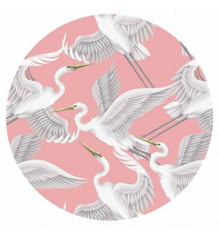 Runde Fototapete - Pastel birds – a delicate pattern of white and grey herons on a light pink background