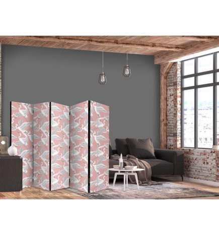 Španska stena - Pastel birds - a delicate pattern of white and grey herons on a light pink background