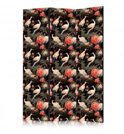 Sirm - Ornament with birds - silhouettes of cranes and peony flowers on a dark background