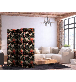 Sirm - Ornament with birds - silhouettes of cranes and peony flowers on a dark background