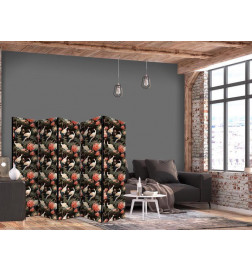 Sirm - Ornament with birds - silhouettes of cranes and peony flowers on a dark background