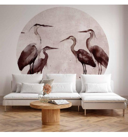 Mural de parede redondo - Herons painted with ink