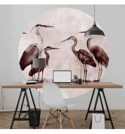 Pyöreä seinämaalaus - Herons painted with ink