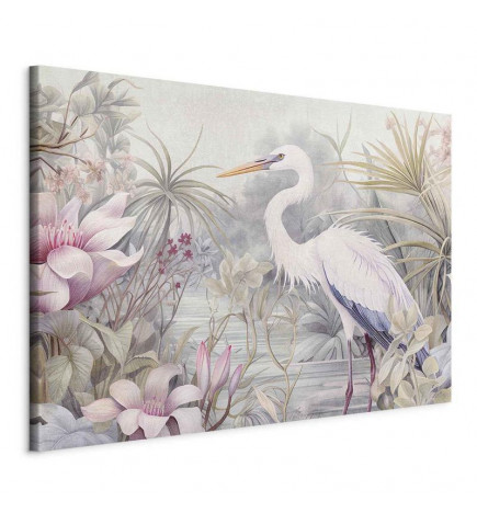 Quadro XXL - Heron wading in a pond - illustration in bright colours