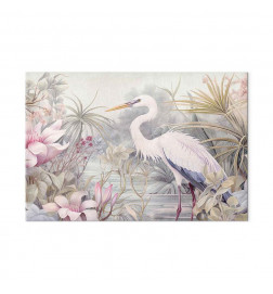 Wandbild XXL - Heron wading in a pond - illustration in bright colours