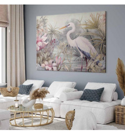 Cuadro XXL - Heron wading in a pond - illustration in bright colours