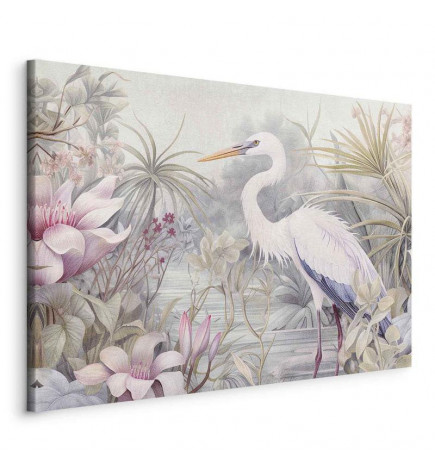 Paveikslas - Heron wading in a pond - illustration in bright colours