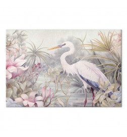 Canvas Print - Heron wading in a pond - illustration in bright colours