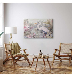 Paveikslas - Heron wading in a pond - illustration in bright colours