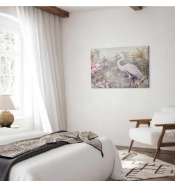 Slika - Heron wading in a pond - illustration in bright colours