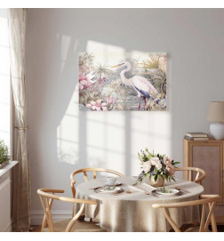 Canvas Print - Heron wading in a pond - illustration in bright colours