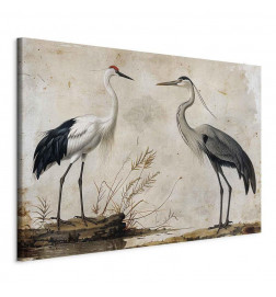 Tableau XXL - Birds from an old engraving - vintage-style illustration depicting a heron and a crane