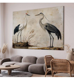 DYI Large Canvas Print - Birds from an old engraving - vintage-style illustration depicting a heron and a crane