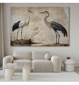 DYI Large Canvas Print - Birds from an old engraving - vintage-style illustration depicting a heron and a crane