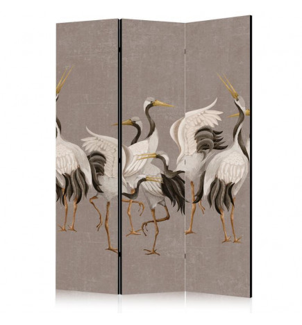 Paravento - Crane dance - bright silhouettes of birds on a warm grey background with texture