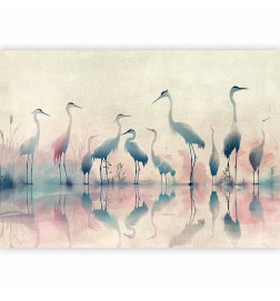 Mural de parede - Birds by the lake - herons painted in watercolour in delicate grey and pink colours