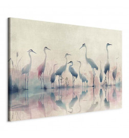 Wandbild XXL - Birds by the lake - herons painted in watercolour in delicate grey and pink colours