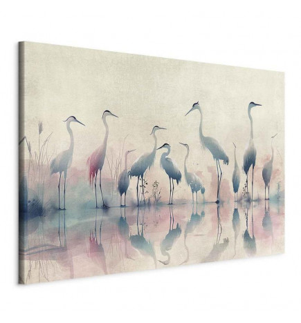 XXL slika - Birds by the lake - herons painted in watercolour in delicate grey and pink colours