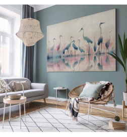 XXL slika - Birds by the lake - herons painted in watercolour in delicate grey and pink colours