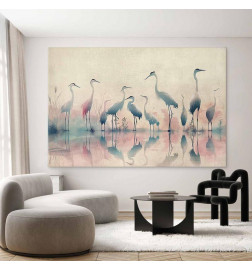 Quadro XXL - Birds by the lake - herons painted in watercolour in delicate grey and pink colours
