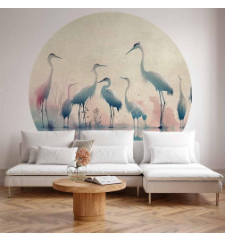 Okrogla fototapeta - Birds by the lake - herons painted in watercolours in delicate grey and pink colours