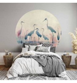 Papier Peint rond - Birds by the lake - herons painted in watercolours in delicate grey and pink colours