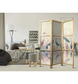 Japonska pregrada - Birds by the lake – herons painted in watercolours in delicate grey and pink colours