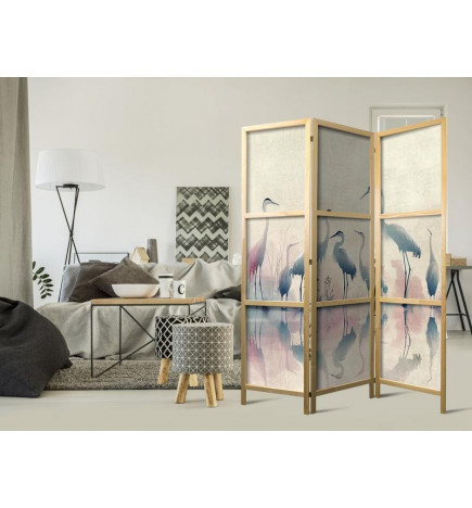 Jaapani sirm - Birds by the lake – herons painted in watercolours in delicate grey and pink colours