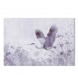 Schilderij - Majestic flight - a crane in flight in monochrome