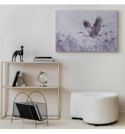 Canvas Print - Majestic flight - a crane in flight in monochrome