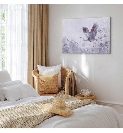 Schilderij - Majestic flight - a crane in flight in monochrome