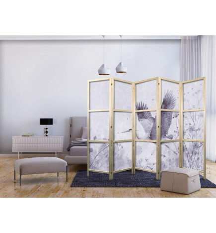 Jaapani sirm - Majestic flight - a crane in flight in monochrome, cool colours