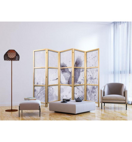 Jaapani sirm - Majestic flight - a crane in flight in monochrome, cool colours