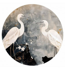Papier Peint rond - Herons and cherry blossoms - oriental-style illustration depicting birds