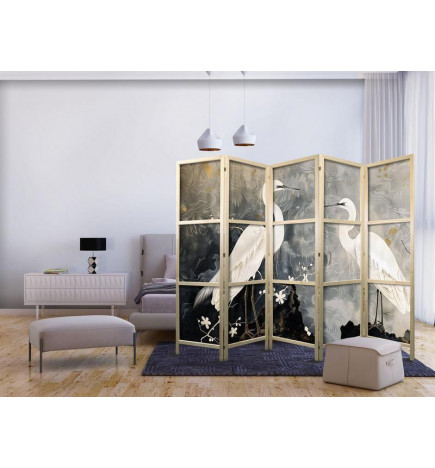 Paravento giapponese - Herons and cherry blossoms - oriental-style illustration depicting birds