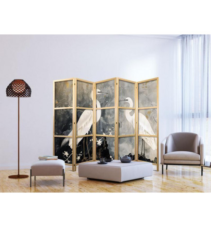 Paravan japonez - Herons and cherry blossoms - oriental-style illustration depicting birds