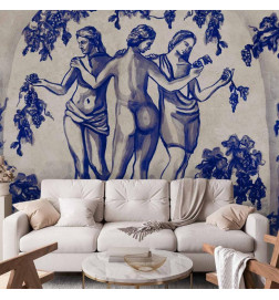 Mural de parede - Ancient vineyard - three women in a portal painted with blue ink