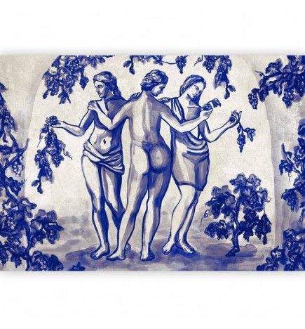 Fototapet - Ancient vineyard - three women in a portal painted with blue ink